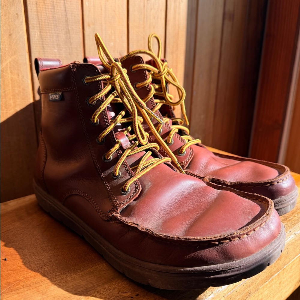 Lem’s Brown Leather Boots with Yellow Laces